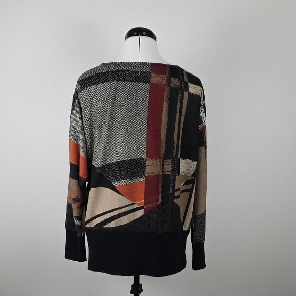 Frank Lyman Montréal Abstract Print Batwing Sleeve Top Black Red Beige Women’s S - Picture 7 of 8